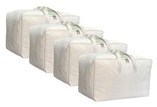 Soft Large Canvas Storage Bags with Zipper and Clear Window, 80L - 4 Pack Beige