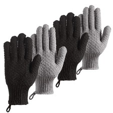 Bath Exfoliating Gloves Scrub - 4 Pcs 2Pairs Lengthened and Black Gray