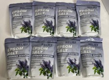 New Relief Epsom Salt Lavender Scented Bath or Foot Spa 16 oz Bag Lot of 8 