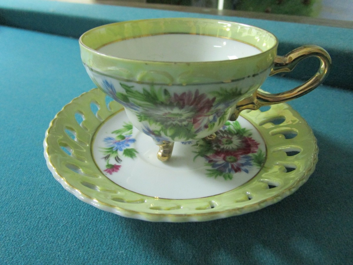 NAPCO MID CENTURY JAPAN LUSTERWARE FLORAL TEA CUP SAUCER [86 NAPCO MID CENTURY JAPAN LUSTERWARE FLORAL TEA CUP SAUCER [86