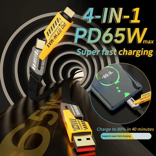 6ft 4-in-1 TYPE C Cable Flat Braided Anti-Tangle 120W Fast Cell Phone PD Charger - Picture 22 of 37