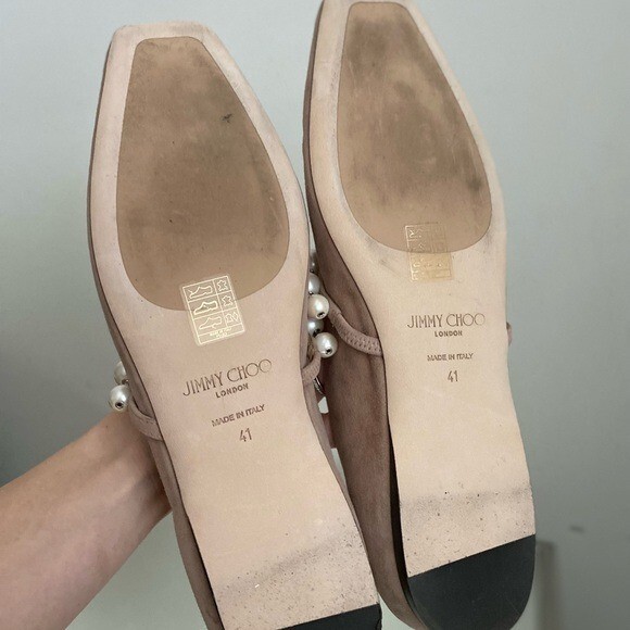 Jimmy CHOO Ade Flat Ballet Pink Suede Flats with Pearl Jimmy CHOO Ade Flat Ballet Pink Suede Flats with Pearl