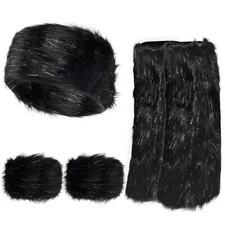 QZUnique Fuzzy Fur Leg Warmers Set - 3 Pcs Women Winter Furry Boot Cuffs Faux...
