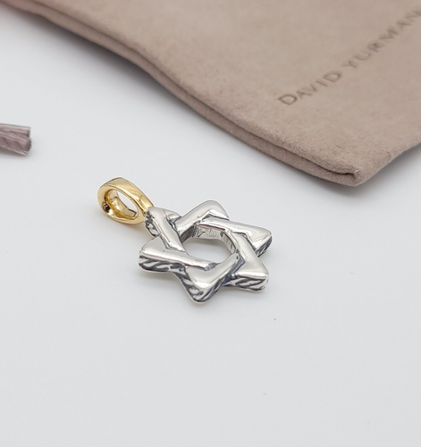 David Yurman Star of David Pendant in Sterling Silver & 18K Yellow Gold w/ Pouch - Picture 8 of 11