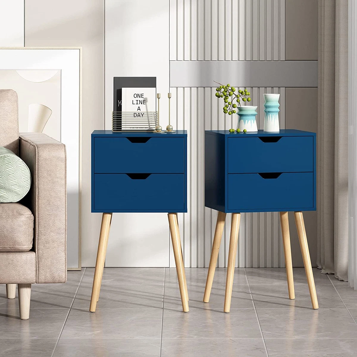JAXPETY Set of 2 Modern Wood Nightstand Bedside Table with 2