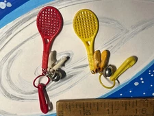 vintage 1980s bell charm , tennis racket and tennis shoes, red or yellow