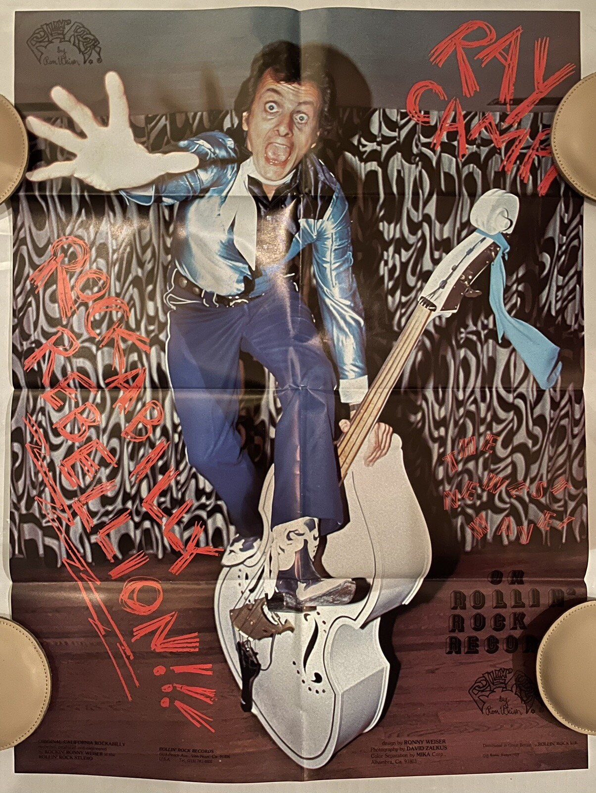 PÓSTER ORIGINAL DE 1979 RAY CAMPI ROCKABILLY REBELS 18 x 24"" RARO ROLLIN ROCK REINO UNIDO