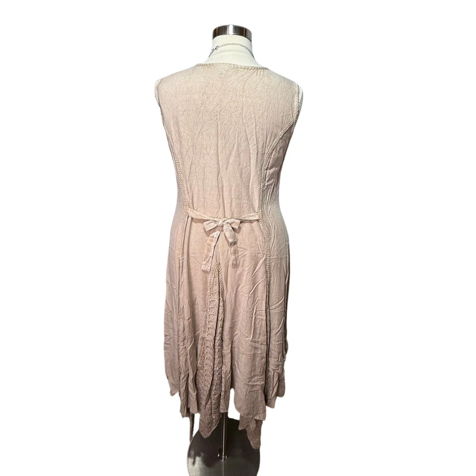 Flower Midi Dress Women’s Size XL Sleeveless Embroidered Tan Boho - Image 3 of 4
