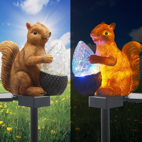 Upgraded Solar Garden Lights Outdoor Decor Solar Squirrel Stake Lights Colorf...