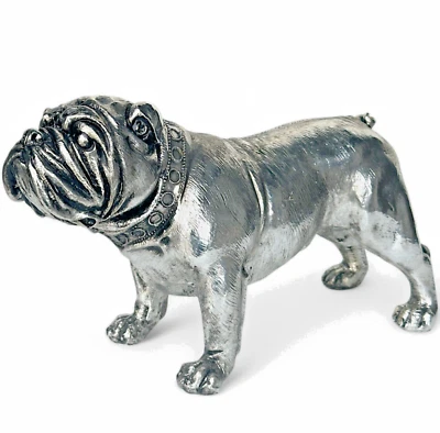 Figurine Chien Bulldog Silver Grande Statue 26cm Sculpture Résine - Photo 1/4