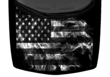 Grunge American US Flag Greyscale Smoke Truck Hood Wrap Vinyl Car Decal Graphic