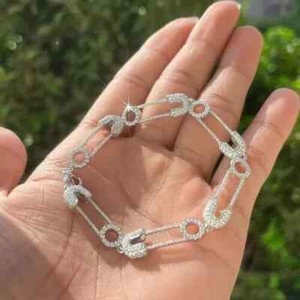 Authentic 5Ct Lab Created Diamond Women Safety Pin Tennis Bracelet 14kWhite Gold Plated 7"