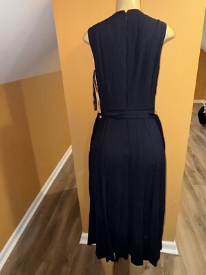 knee length dresses for ladies Calvin Klein Navy Blue Satin Sheath V-Neck And V Back Cocktail Dress S   LuxAnthropy