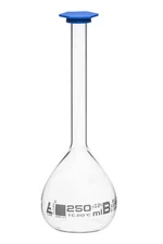 Eisco Labs 250ml Volumetric Flask with Snap Cap, Class B - Borosilicate Glass