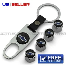 VALVE STEM CAPS + KEYCHAIN WHEEL TIRE SILVER - US SELLER