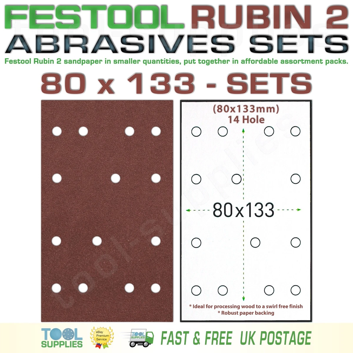 Festool RUBIN 2 - 80 x 133 Sandpaper Assortment Packs, RTS 400 LS 130 HSK  SET