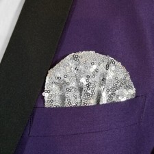 NEW - Men's Sequin Pre-Folded Pocket Square Insert - Silver