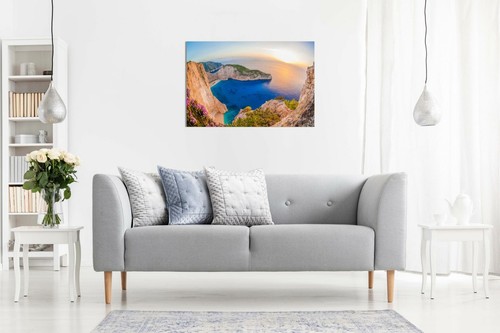 Strand mit Schiffswrack gegen Sonnenuntergang Insel Griechenland Leinwand Wandbild Bild Druck - Bild 3 von 5