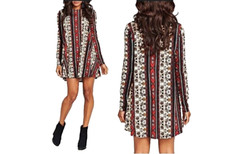 Show Me Your Mumu SMALL Tunic Dress Floral Short Long Sleeve Knit Swing Trapeze