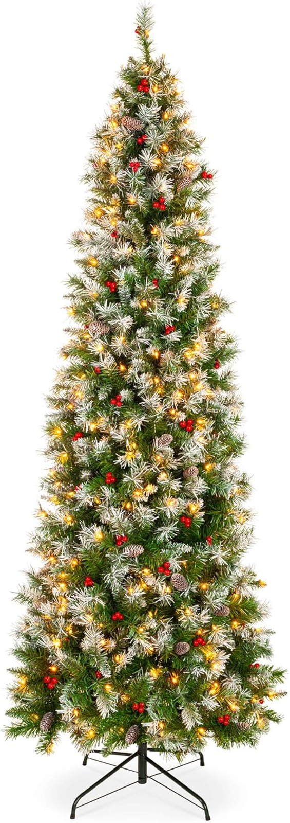 6Ft Pre-Lit Flocked Pencil Christmas Tree Pre-Decorated for Home or Ski Lodge