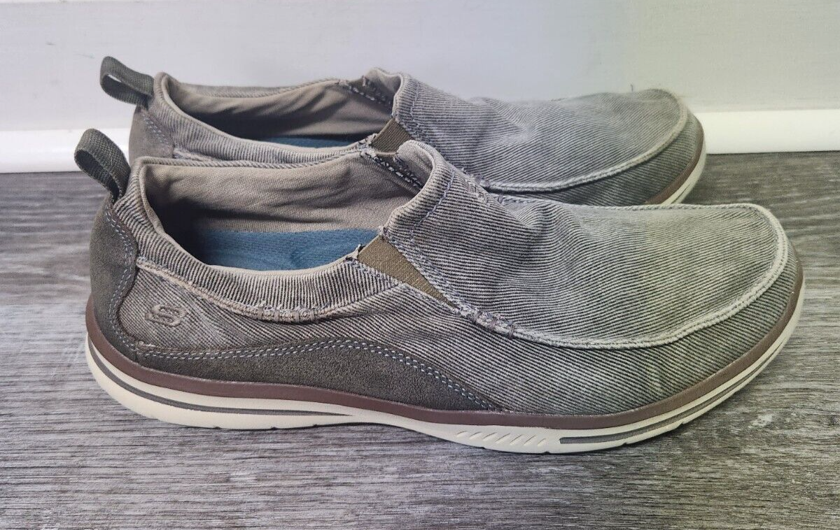 SKECHERS men’s gray Superior canvas memory foam loafer sneakers Size 9.5 Men main image 2