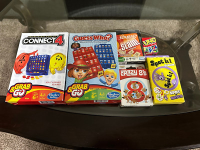 6 CARD & CHIP GAMES Connect 4, Guess Who, Scrabble Slam, Crazy 8's, Uno ...