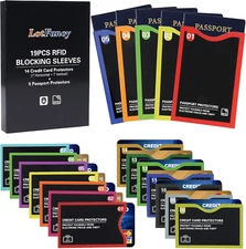 RFID Blocking Sleeves, Set with Color Coding (19 Pack, 14 Credit Card Protectors