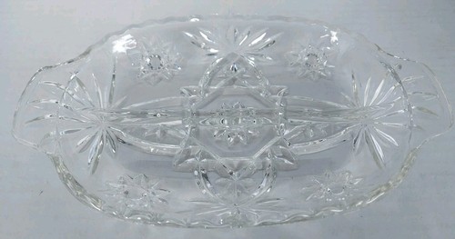Decorative Crystal Dish, Bowl, Candy, Nuts, Sunburst, 2 Compartments, 9x6x1 in.
