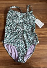 ATHLETA One Piece Swimsuit stretchy Great Quality Floral Green/Purple Size:L