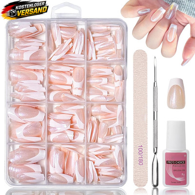 Kurz Nagelset French Press On Nägel für Damen 240 Stück Glitter Ballerina