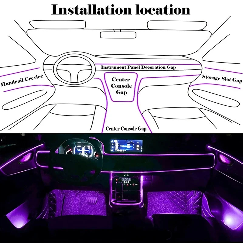 Strisce LED Auto Interni Filo Neon App Rgb Luci Atmosfera Ambiente Presa USB - Miniatura 2
