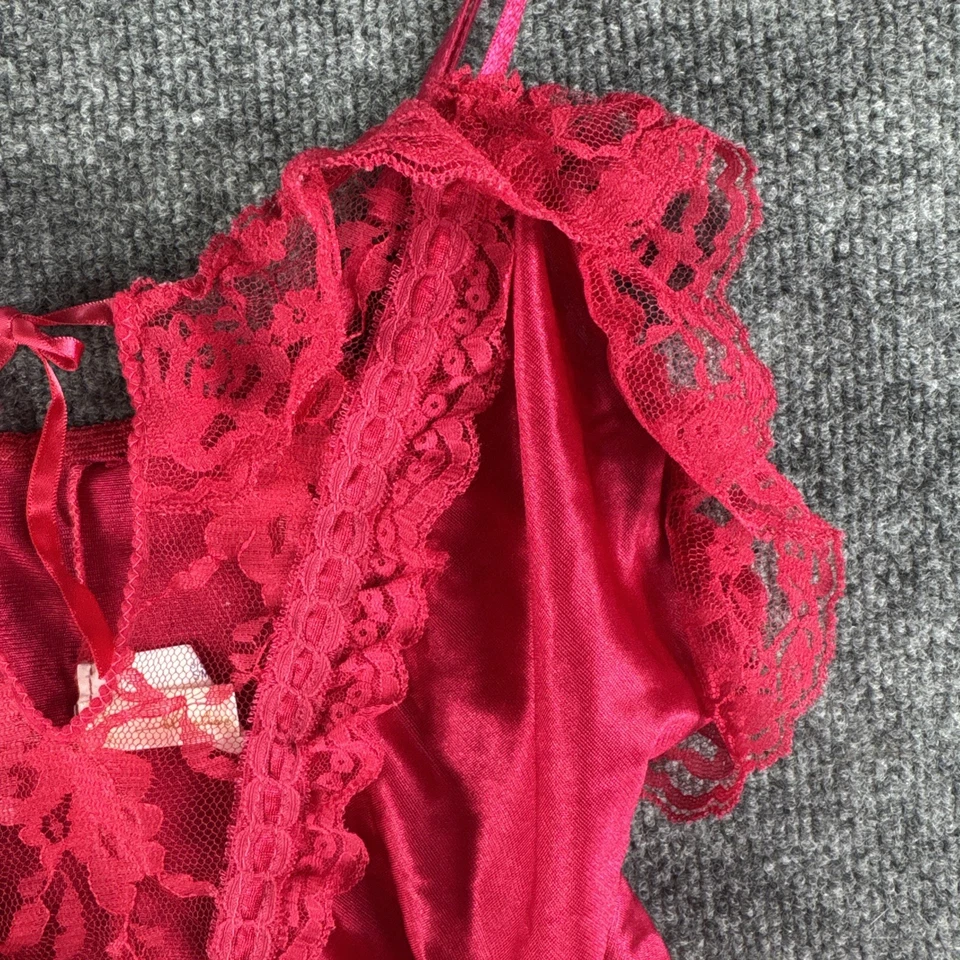 VTG 70s Delicates Satin Teddy Womens S Lingerie Pink Frilly Lace See-Through USA - Image 4 of 4