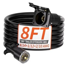 8 FT 7 Way Trailer Plug Heavy Duty Cord 4/14 1/12 2/10 AWG 7 8FT Double-ended