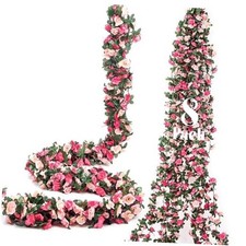 8Pcs 66FT Pink Flower Garland, Artificial Rose Floral Vines Fake Pink-8pcs