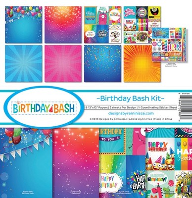 Reminisce BIRTHDAY BASH SCRAPBOOK KIT (8) 12x12 Papers (1) 12x12 Sticker Sheet