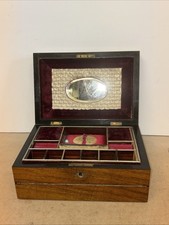 Vintage Victorian Sewing Kit Box Pink Purple Lining Folds Out Into Writing Slope