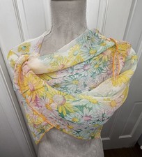 Vtg Diane von Furstenberg Silk Blend Chiffon Scarf Sheer Daisy Print 70  s