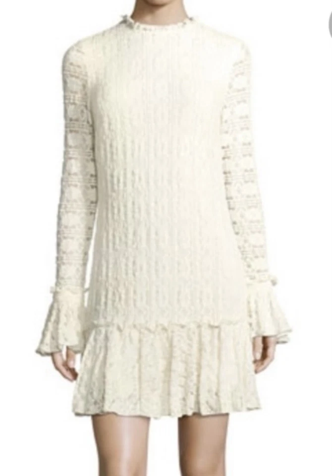 Vestido Shoshanna Manga Campana Encaje Talla 12 Volantes Dobladillo Coqueta Vacaciones Elegante $480 Foto 2 de 4