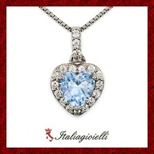 Romantica Collana Cuore Acquamarina in Argento 925 Rodiato Oro Bianco Donna