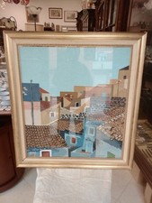 Renzo Meschis Paesaggio Siciliano tetti E una serigrafia su tela con cornice