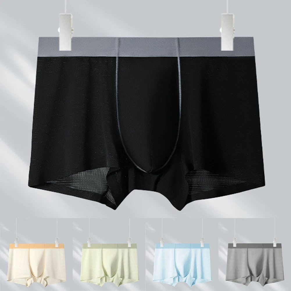 MESHKI Tronchetto intimo uomo seta ghiaccio con rete senza cuciture per comfort quotidiano traspirante