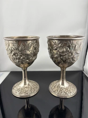 ONE x Antique S Kirk & Son Inc Sterling Silver Repousse Goblet 401 Floral Cup