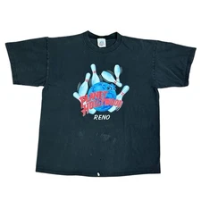 Vintage Planet Hollywood Reno Bowling Logo T-shirt USA XL Black 1991 Distressed