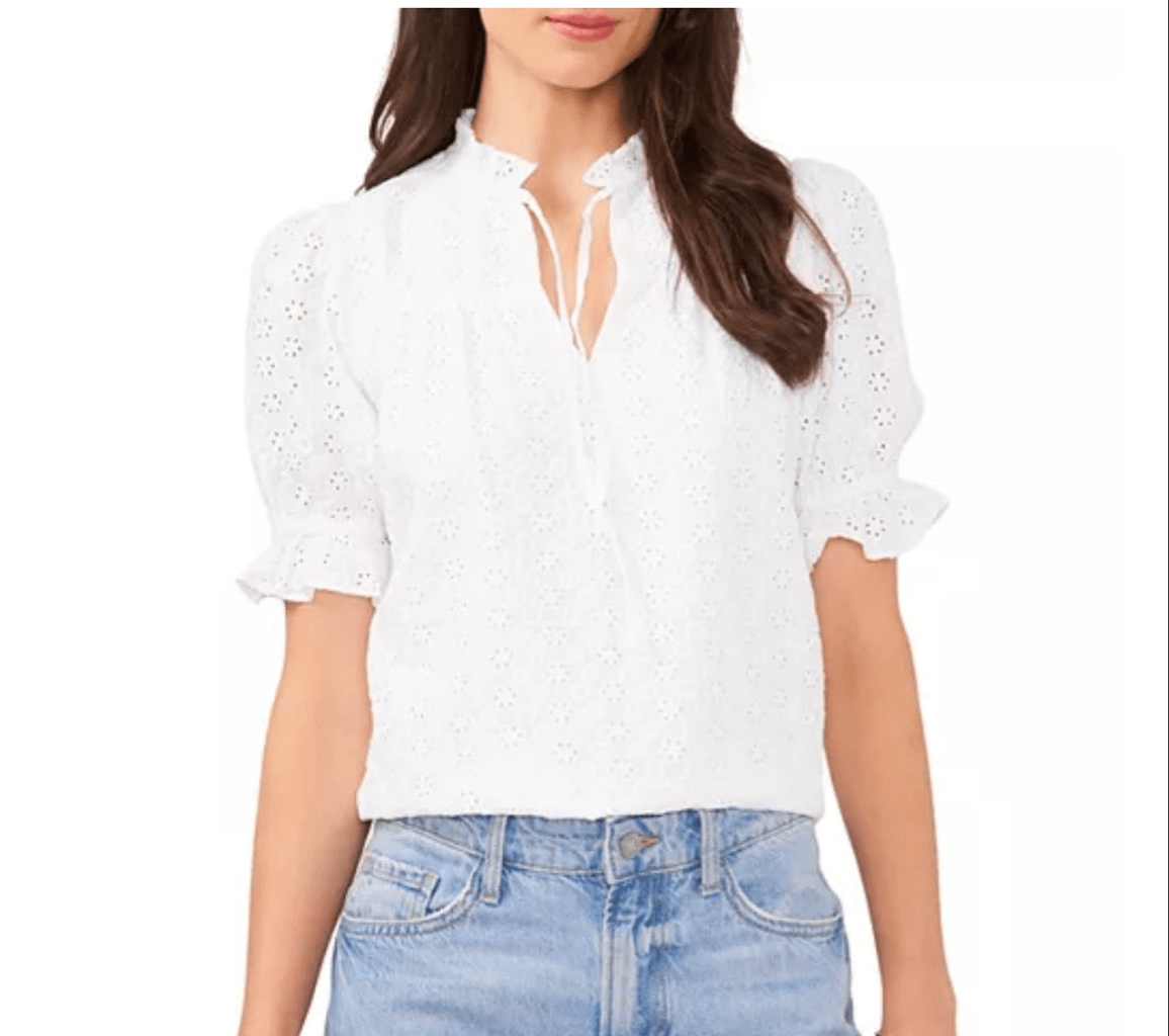 1. State white cotton eyelet puff sleeve blouse small