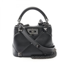 Valentino Roman Studs Leather 2Way Handbag Women Black One Size
