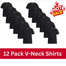 12 PACK - George Big Men's Relaxed Fit Short Sleeve V-Neck Tee Size 3XL BLACK