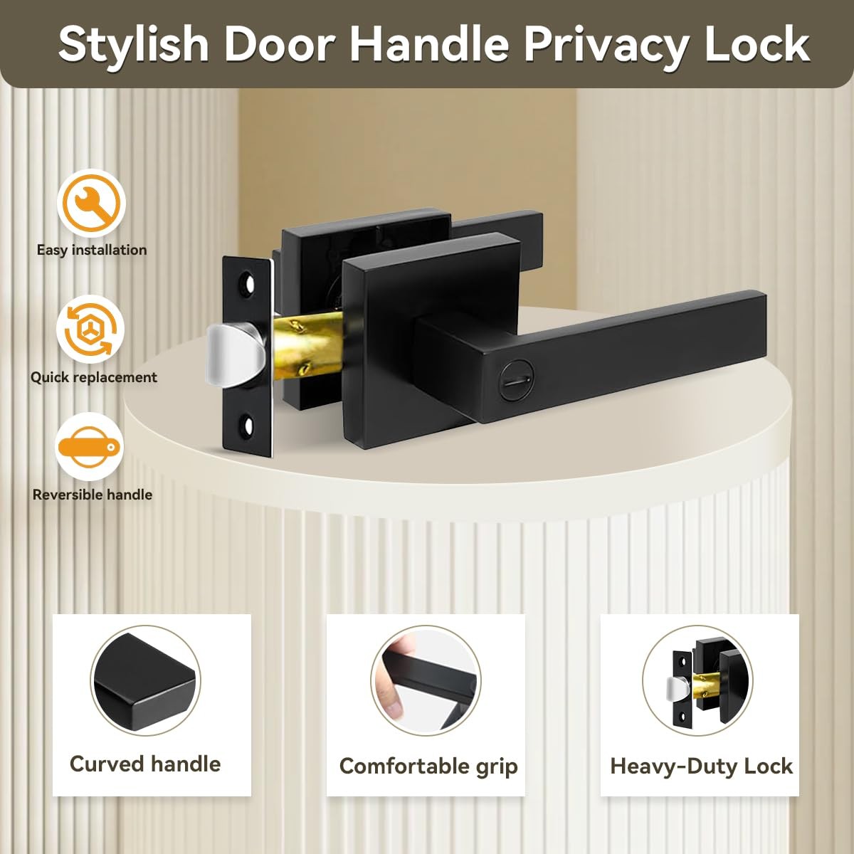 Privacy Door Levers 6 Pack Matte Black Handles Bed and Bath Locks Interior