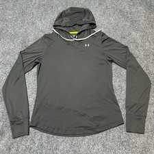Under Armour Hoodie Youth Girls Large Grey Fitted Pullover Sweatshirt Heat Gear