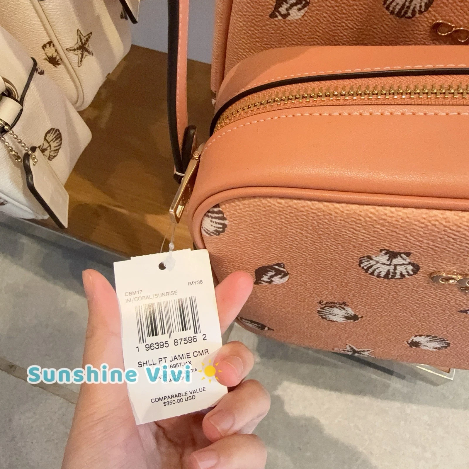 Borsa fotocamera Coach Jamie nuova con etichette con stampa guscio CBM17 corallo alba