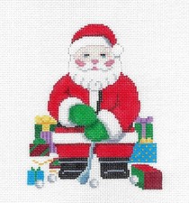 SANTA with GOLF GIFTS handpainted 18 mesh Needlepoint Canvas Susan Roberts